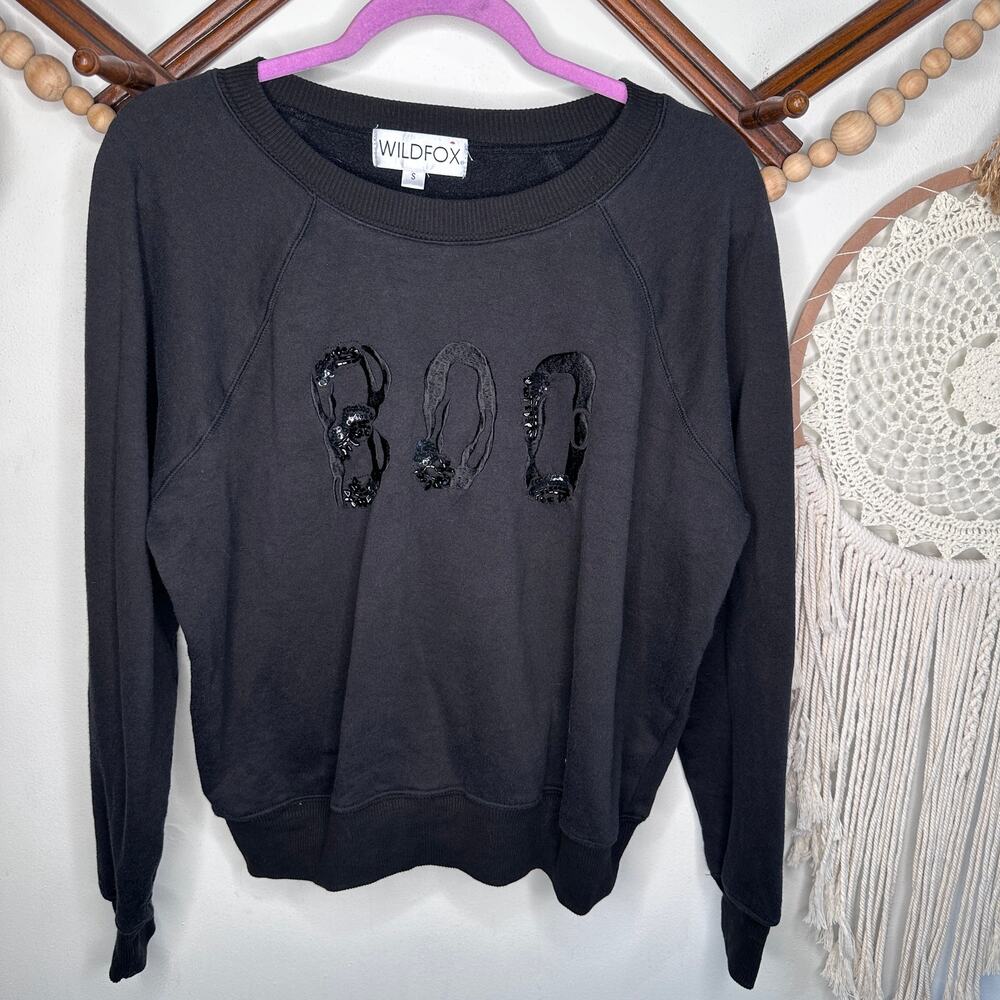Wildfox BOO Halloween Sequin Black Sweatshirt